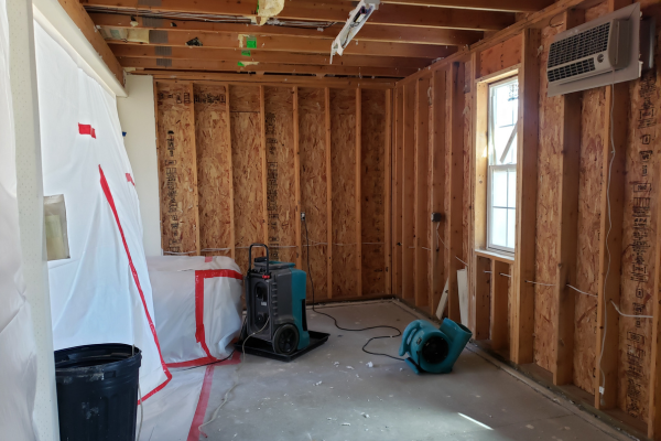 a home being restored after water and fire damage