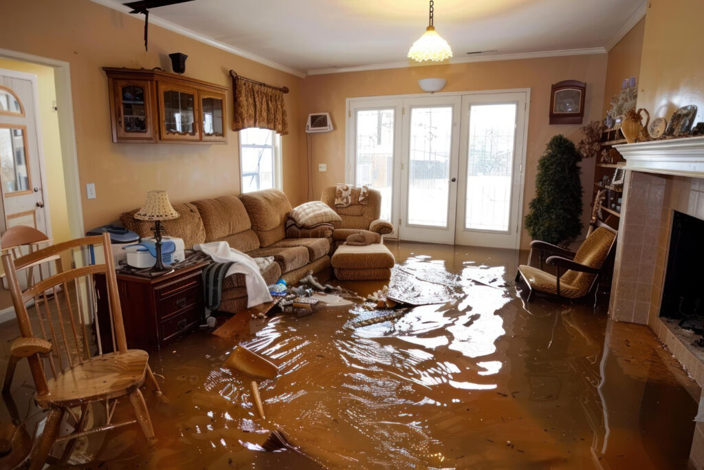 A flooded house in river vale nj after a storm