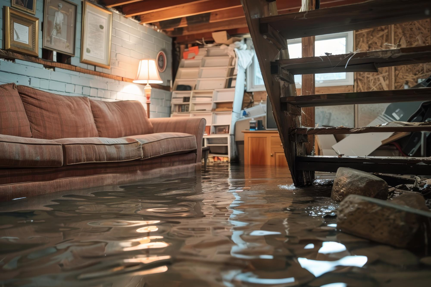 A flooded basement after a storm in demarest nj